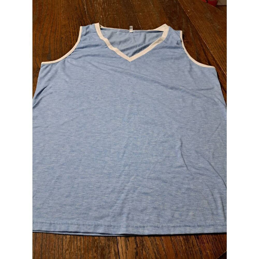 XL Blue White VNeck Sleeveless Tank Top Muscle Shirt Pullover Shirt Top
